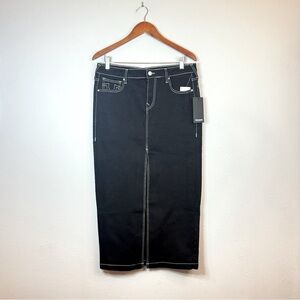 True Religion Women’s Denim Slit Front Black Maxi Skirt Size 30 NWT